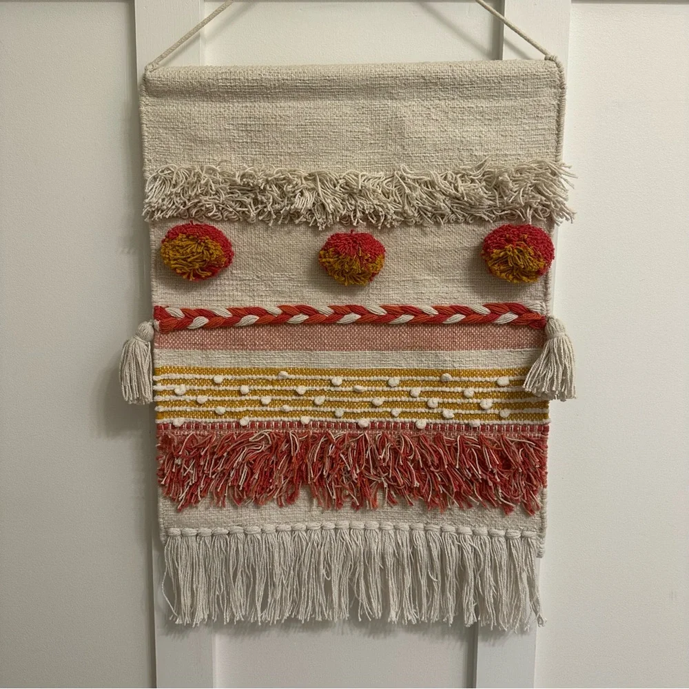 Bohemian Woven Cream Orange and Gold Tapestry Wall Decor